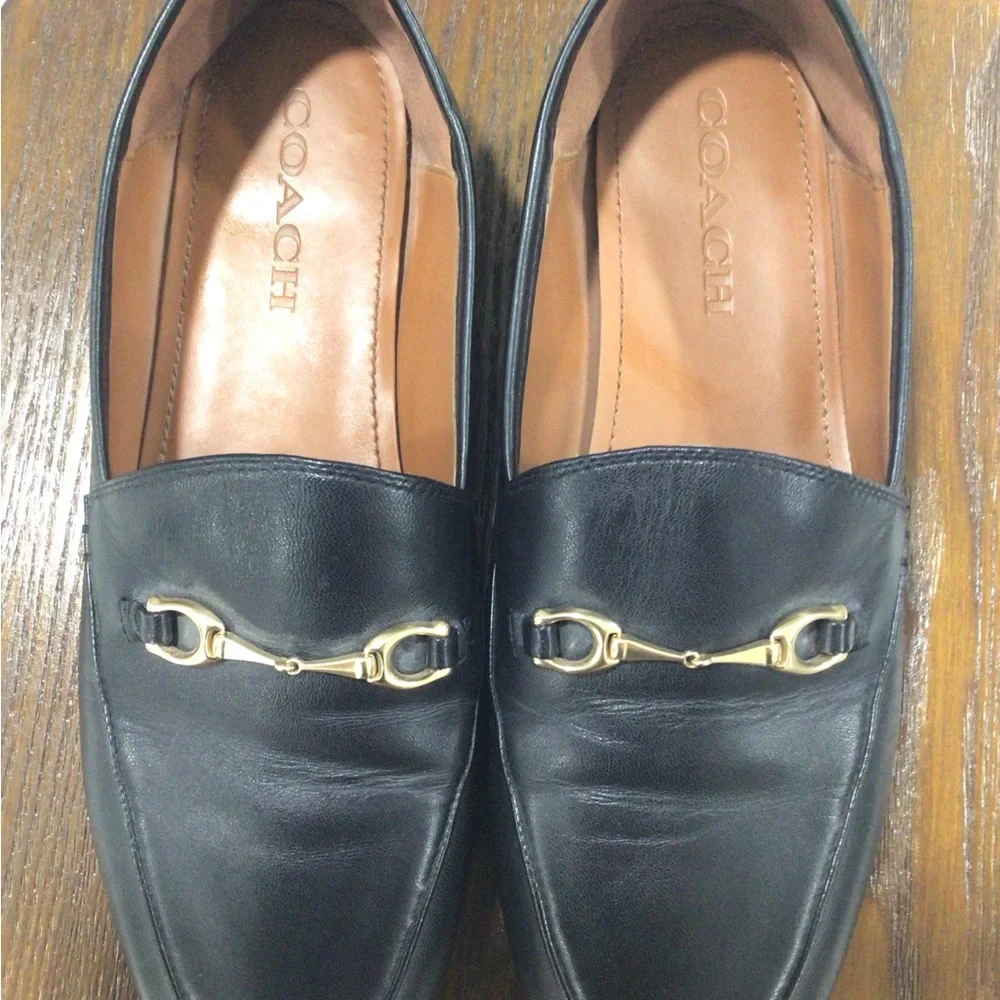 Coach Black Leather Slip-On Loafers with Gold Accent - Picture 5 of 6